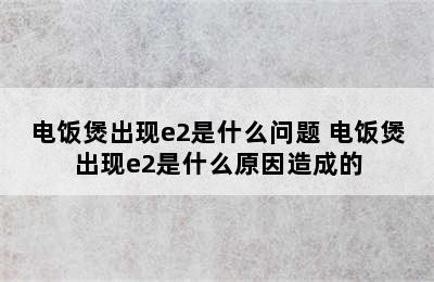 电饭煲出现e2是什么问题 电饭煲出现e2是什么原因造成的